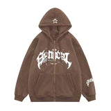 New Retro Zipper Sweater Gothic Letter Star Hoodie Trendy Men's Casual Outer Suit-Outfit