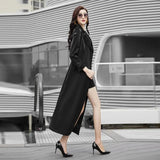 Fashion Glossy Trench Coat Women Spring Autumn Casual Purple Black Windbreaker Double-Breasted Solid X-Long Outerwear