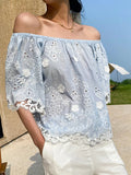 Fongt Three-Dimensional Embroidery French Top Women's European Women's Small Dress Design Small Top Woman Summer