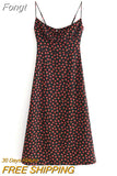 Retro midi dress sleeveless backless Spaghetti Straps beach long dress Vintage bohemian black red rose floral dress