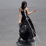 Black Tube Ruched Lace Up Maxi Dress-Outfit
