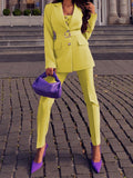 Slim Jumpsuits Solid Pants Outfits Women V Neck Coats And Long Pants Suit Casual Spring Autumn Office Pants Two Piece