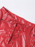 Cut-out Lace Up Pu Leather Pants-Outfit