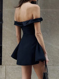 Off Shoulder Backless Pleated Mini