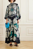 Fongt Women's New Summer Printing Seven-Sleeve Collar Dress