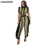 Women Fashion Striped Jumpsuits Ruffles Bodycon Rompers Designer New Elegant Sleeveless Ladies Office Playsuits
