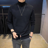 Autumn Winter Men Sweaters Knitted Solid Casual Pullovers High Turn Down Collar Soft Slim Fit Knitwear Basic Tops