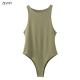 2020 Women sexy sleeveless solid color slim bodysuits female chic o neck soft blouse brand office wear playsuits tops