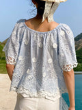 Fongt Three-Dimensional Embroidery French Top Women's European Women's Small Dress Design Small Top Woman Summer