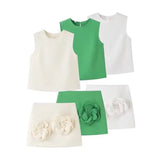 New Spring Style Simple Vest With Two Sets Of Floral Decorative Skirt-Outfit