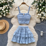 Fongt Dress With Women's Summer Chic Gentle Wind Tie Sling Sling Small Vest + High Waist Folded Lotus Side Half Skirt