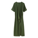 Fongt Open Fork Midi Dress 2025 Spring And Summer Collar Leisure Long Dress