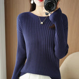 Fongt Round Collar Knit Women's Thin Early Spring And Autumn With A Sweater Long-Sleeve T-Shirt Wool Undershirt Loose.-Outfit