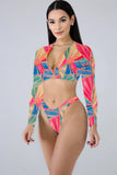 Fongt New Tie-Dye Multi-Color Print Long Sleeve Split Bikini