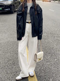 Fongt Waist And White Jeans Female Autumn Temperament Slim Loose Thin Trousers Straight Broad Leg Trousers