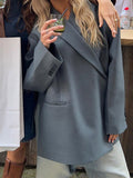 Side Slit Blazer 2024 Fashion Female Loose Pocket Commuter Jacket-Outfit
