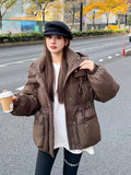 Korean Version Of The Waist Down Jacket Female Short Style 2024 Winter New Thick Hat White Duck Down Triangle Logo Warm Coat Tide-Outfit