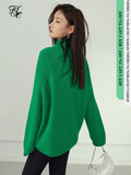 Turtleneck Long Sleeve Knitted Pullover Top Winter Thick Oversized Green Women's Sweater Vintage Female Purpel
