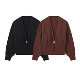 Fongt And Winter New Shaped Button Sweater Top Fashion Casual Simple Sense V-Neck Knitwear