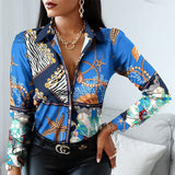 Print Blouses Striped Floral Leopard Shirts Office Lady Print Blouse Spring Fashion Button Long Sleeve Women Tops