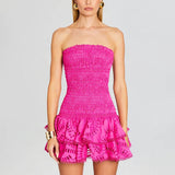 2025 New Fashion Sexy Take-Off Design Embroidered Lotus Leaves Side Bra Short Dress