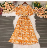 Fongt French Crumlom Dyed Summer New Waist Display Thin And Long Elegant Folded Chiffon Dress Holiday Woman