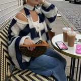 Stripe Oversized Cardigan With Neckerchief-Outfit