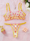 Yellow Heart Embroidery Mesh Lingerie Set-Outfit