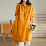 Fongt And Art Simple White Linen Shirt Women's Long 2025 Summer Thin Loose Middle-Sleeved Doll Collar