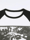 Figure Graphic Raglan Long Sleeve Crop Top-Outfit