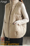 New Body Warmer Women's Down Cotton Vest Jacket Loose White Down Cotton Thick Waistcoat Vest Zipper Sleeveless Coat