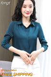 Women Shirts Satin Long Sleeve Blouse Women Fashion Elegant White Shirt Solid Basic Womens Tops and Blouses New Female