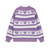 Purple Heart Print Stripe Sweater-Outfit