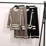 Fongt Fashion Simple Splicing Loose Long-Sleeved Top High Waist Thin Leg Pants Knitted