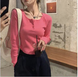 Fongt Sense Long-Sleeved T-Shirt Female 2024 Spring And Autumn New Korean Version Slim Careful Machine Bottom Shirt Short Student