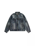 Fongt Do Old Wash Texture Loose Denim Jacket Male Zip Couples Jacket Popular Logo Casual Jacket Female-Outfit