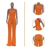 Fongt New Women's Solid Color Casual Strap Strapless Wide-Leg Jumpsuit-Outfit