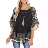 Fongt Spring And Summer Women's Bat Sleeves Colored Leopard Colored Leopard Prints In-Sleeve T-Shirt