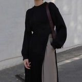 Fashionable Chic Oversized Vintage Irregular Lace Up Cutout Split Lady Women Black Long Dresses Y2k Sweater Maxi 2024-Outfit