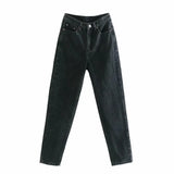 2020 fashion women black jeans pants long trousers pockets buttons female denim pants