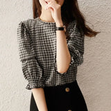 Fongt Spring And Summer New Korean Version Of The Fashion Show Thin Black And White Check-Down Bottom Shirt Gas Five-Sleeved Shirt Female