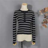 New 2022 Buttons Knitted Pullovers Striped Casual Basic Fashionable Wild Winter Spring Women Sweater Lady Tops