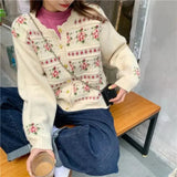Floral Jacquard Knitted Cardigan-Outfit