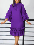 Fongt Summer And Autumn New Fashion Casual Style Lotus Side Horn Sleeve Large Dress