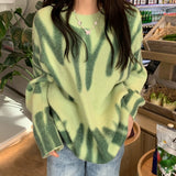 Pullovers Women Sweater Elegant Green Striped Print Winter Long Sweaters Streetwear Ladies Jumper Warm Outerwear