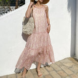 New Holiday Dress Women's Texture Print Chiffon Dress Sleeveless Beach Skirt Sleeveless