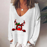 V-neck Long Sleeve Pullover Casual Loose