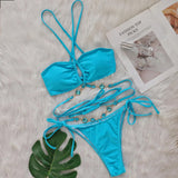 Fongt Crystal Diamond Bikini Hanging Neck Cross Strap Split Body Women's Swimsuit Beach Vacation Swimsuit New