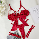 Large Satin Knot Bow Lingerie Set-Outfit