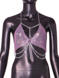Fongt Ins Women Sexy Back Fishnet Chain Strapless Sling Top